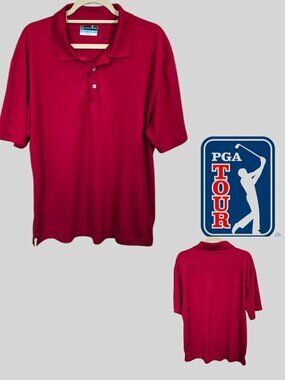 PGA Tour Airflux Golf  Red Gold Polo Shirt Short Sleeve Casual Mens XL